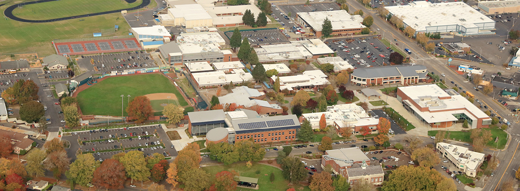 An aerial view of the LCC campus